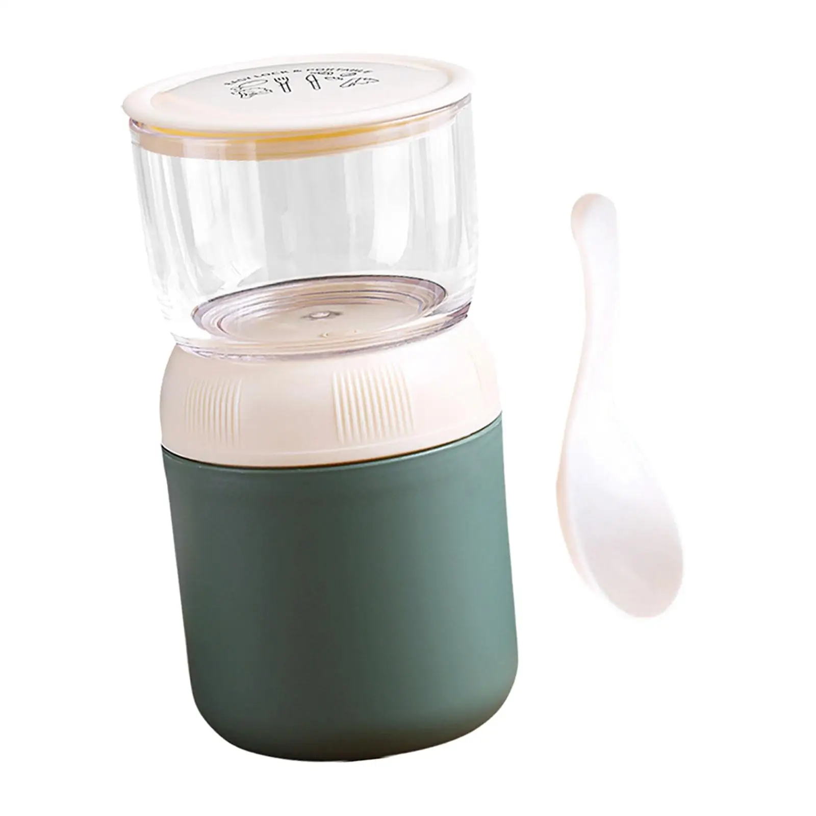 Stainless steel yogurt container with 2 tier anti detachable spoon oatmeal