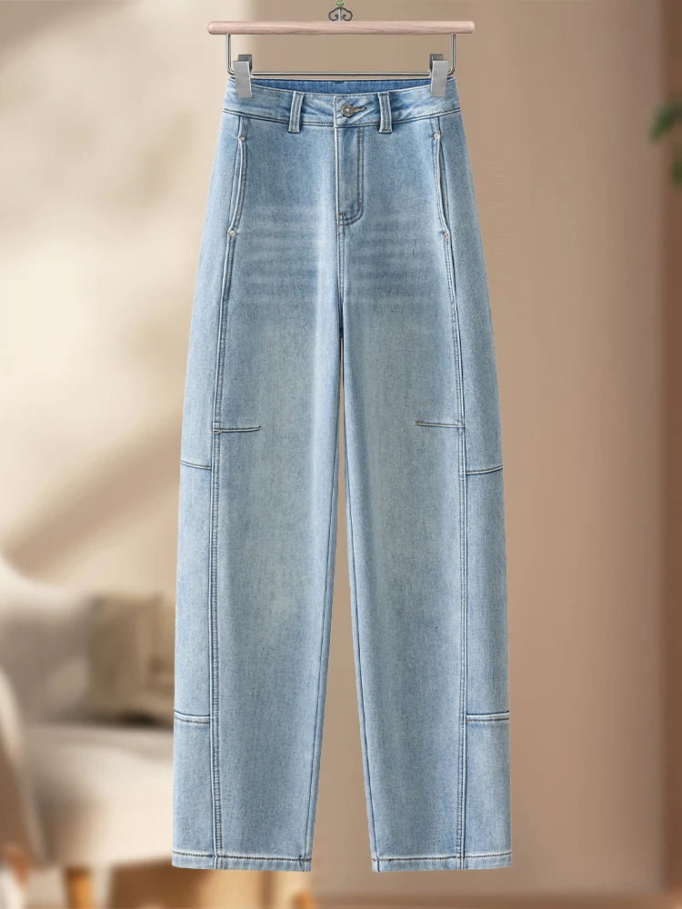 

plus Size Women's High Waist Fleece Lined Thick Denim Jeans Autumn Winter Straight Leg Wide Leg Banana Pants Casual Commute S...
