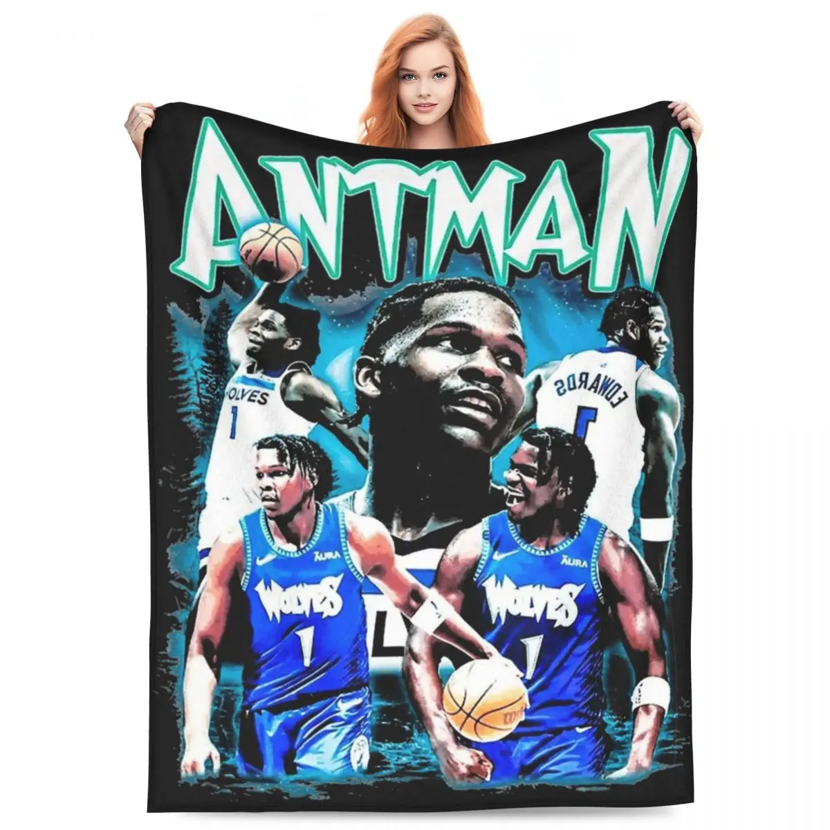 Vintage Anthony Edwards Bootleg Blankets Velvet Decoration Basketball Sports Relax Super Warm Throw Blanket for Bed Office Quilt