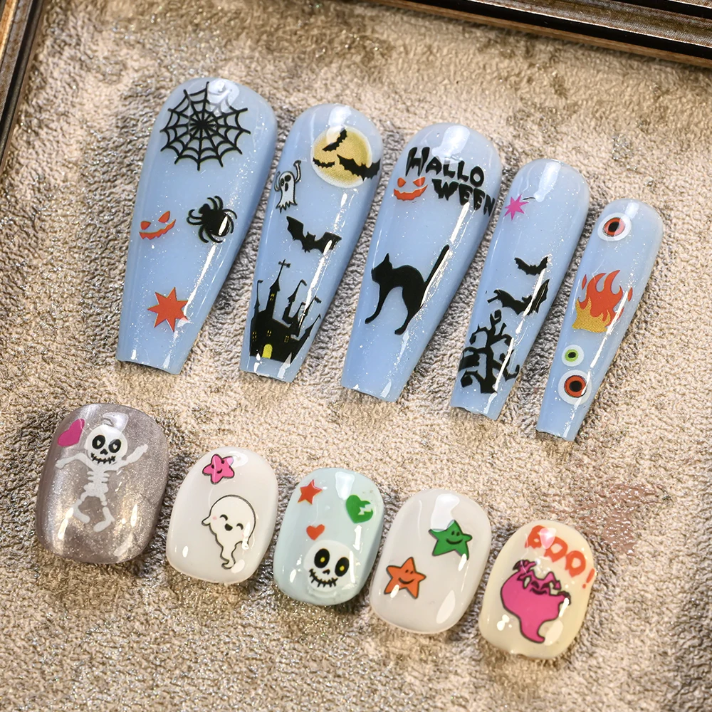 24pcs/Set Halloween 3D Nail Art Stickers Demons,pumpkins,bats,ghosts,skulls Nail Decals Y2K All Saints' Day Manicure Nail Slider