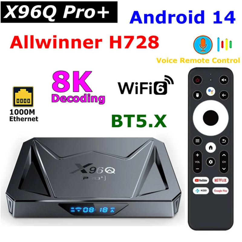 

Android 14 TV Box X96Q PRO Plus Allwinner H728 4GB 64GB 8K Video Decoding BT5.X USB3.0 Wifi6 1000M LAN 4GB 32GB Media Player