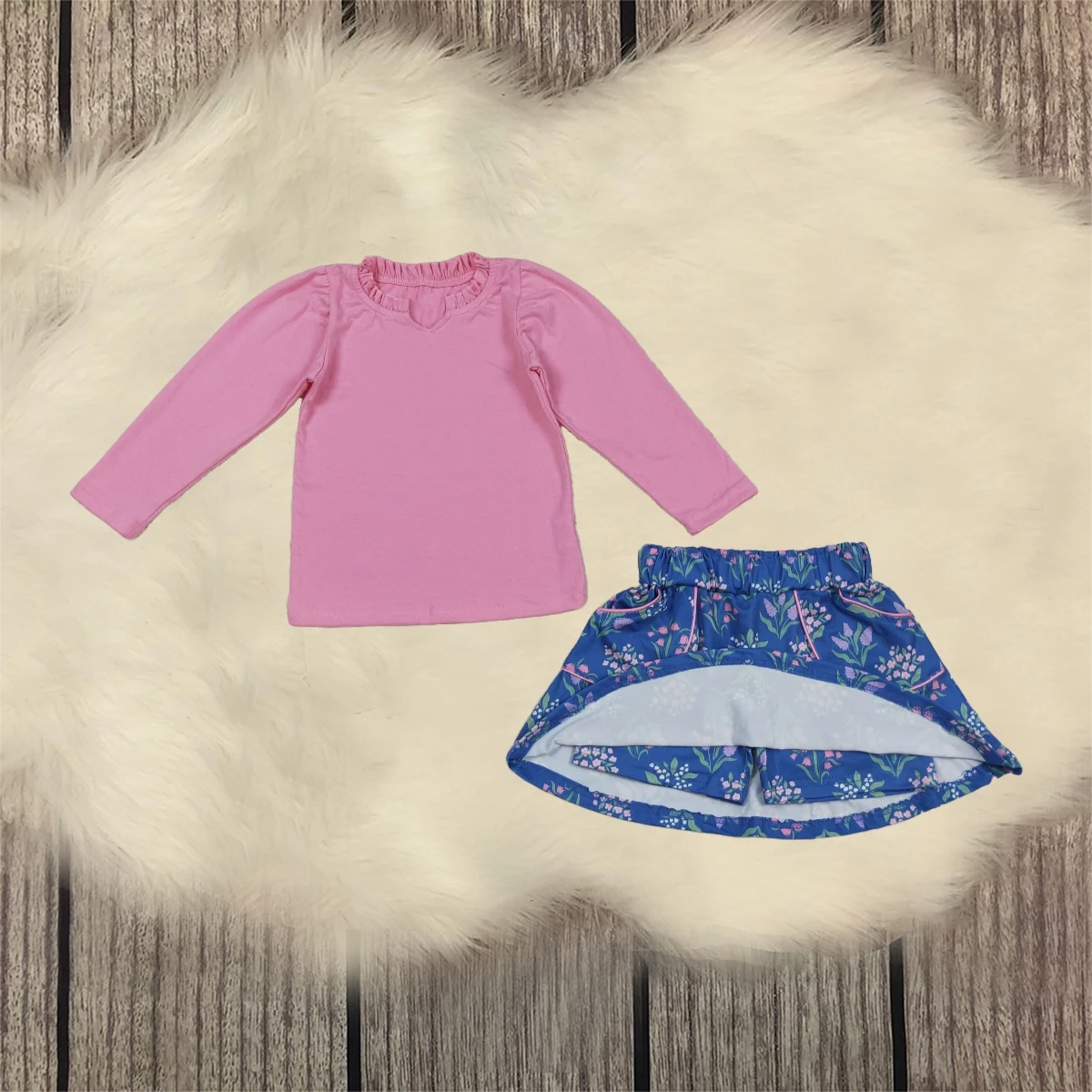 

Children Baby Kids Clothes Toddler Pink Shirts Top Floral Pockets Skirts Sets Girl Long Sleeves Flowerl Skort Outfit Wholesale