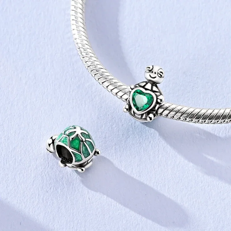 Silver-Plated Blue Flower Turtle Charms for Bracelets