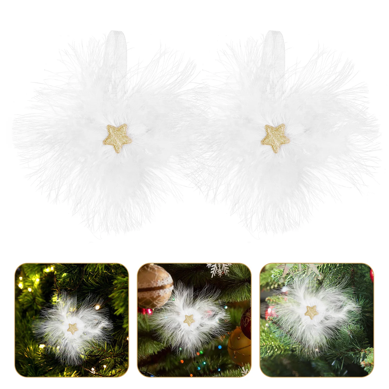 

4Pcs Hanging Ornaments Five-Pointed Star Plumage Pendants for Christmas Tree Decorations Holiday Party Xmas Scene Layout