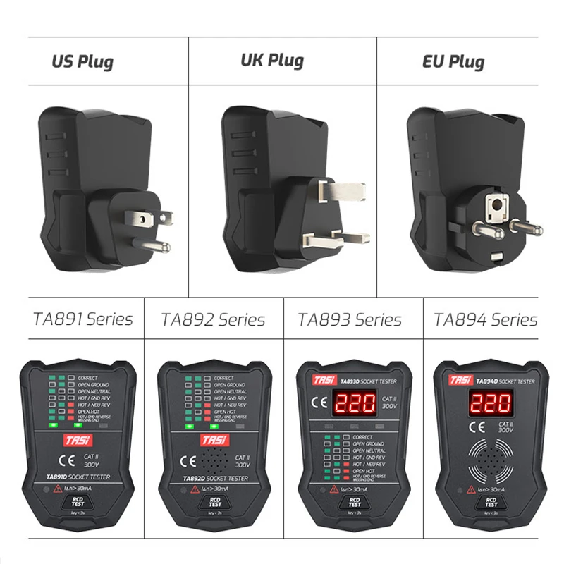 TASI TA891 TA892 TA893 TA894 Socket Detector Zero Line Live Line Ground Wire Socket Inspection Leakage Protection Test Room