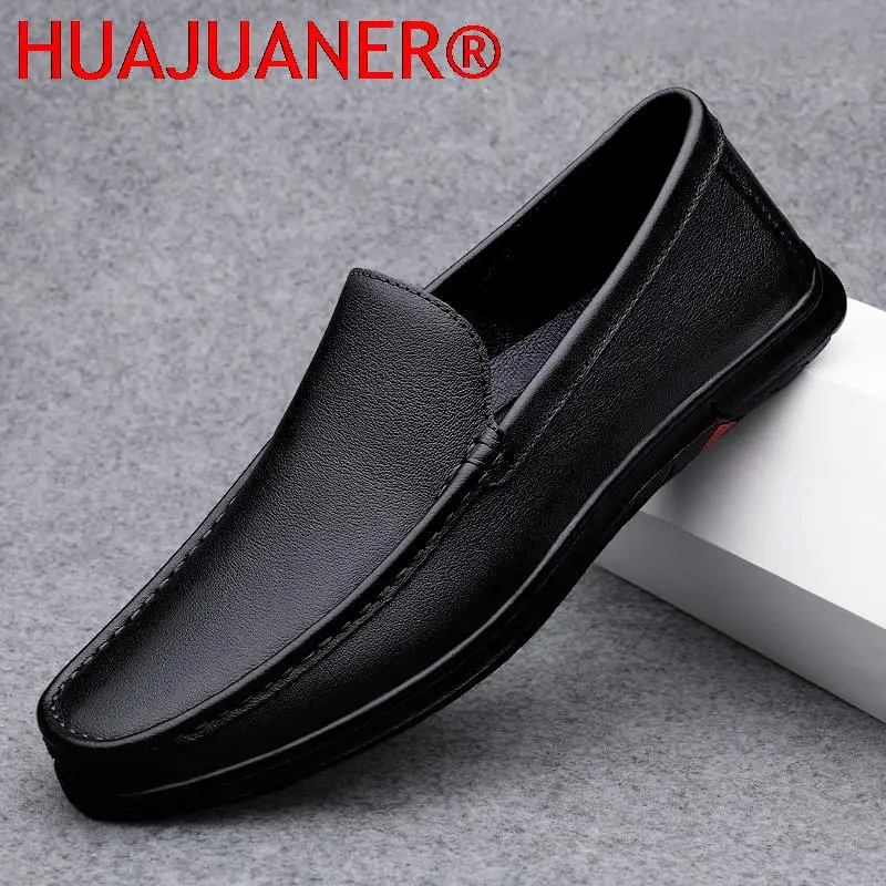 Fashion Men Casual Leather Shoes All-Match Soft Bottom Slip on Driving Lazy Shoes Mens Driving Shoes Spring Summer Moccasins