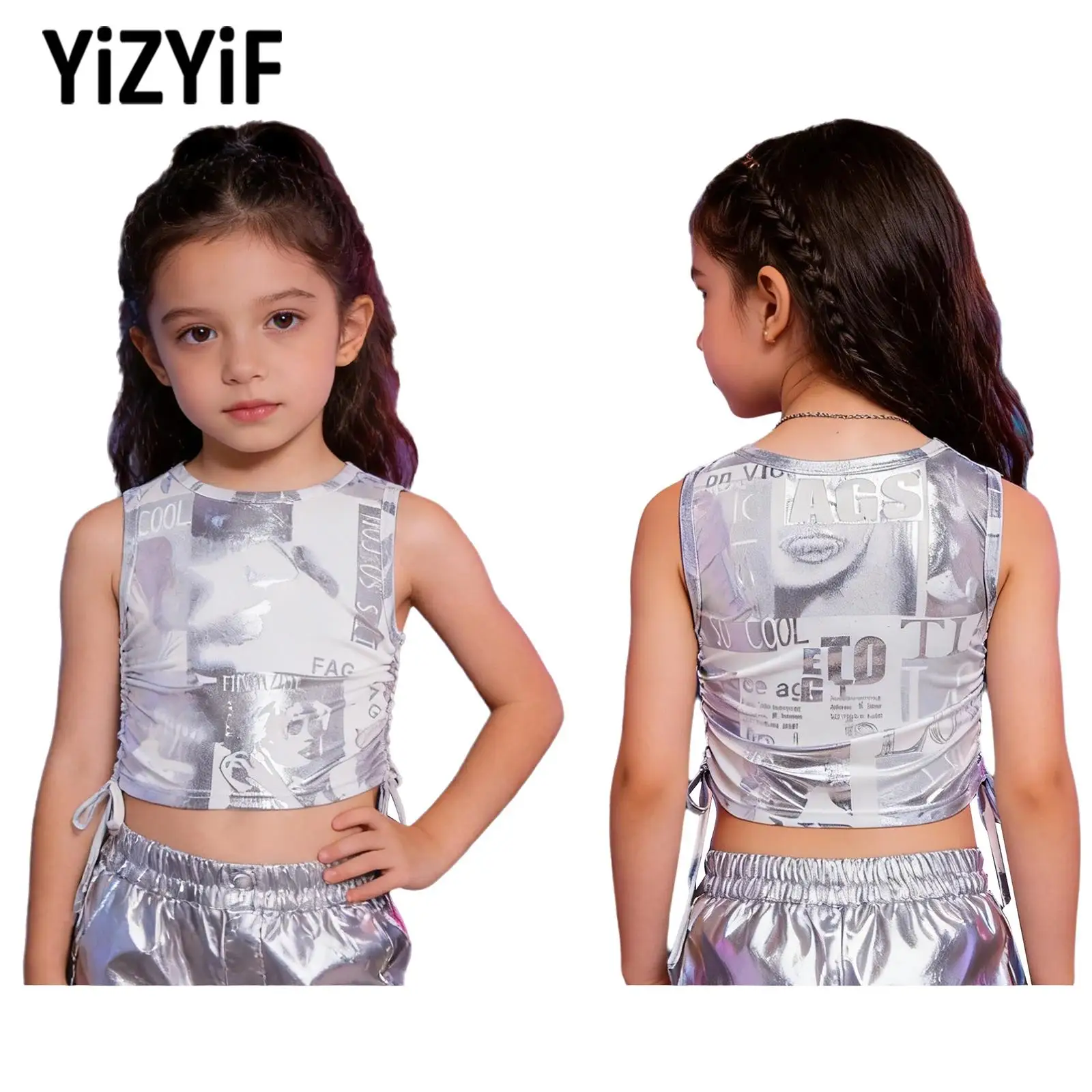 

Детский костюм для джазовых танцев для девочек, детская одежда для йоги, жилет без рукавов с пайетками и бахромой для хип-хопа, уличных танцев, выступлений, вечеринок