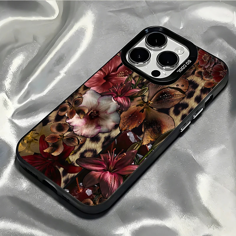 Leopard Print Base With Vibrant Floral Collage Pattern Phone Case For iPhone 17 Pro Max 16 15 14 13 12 11 XS X XR 7 8 Plus Cover