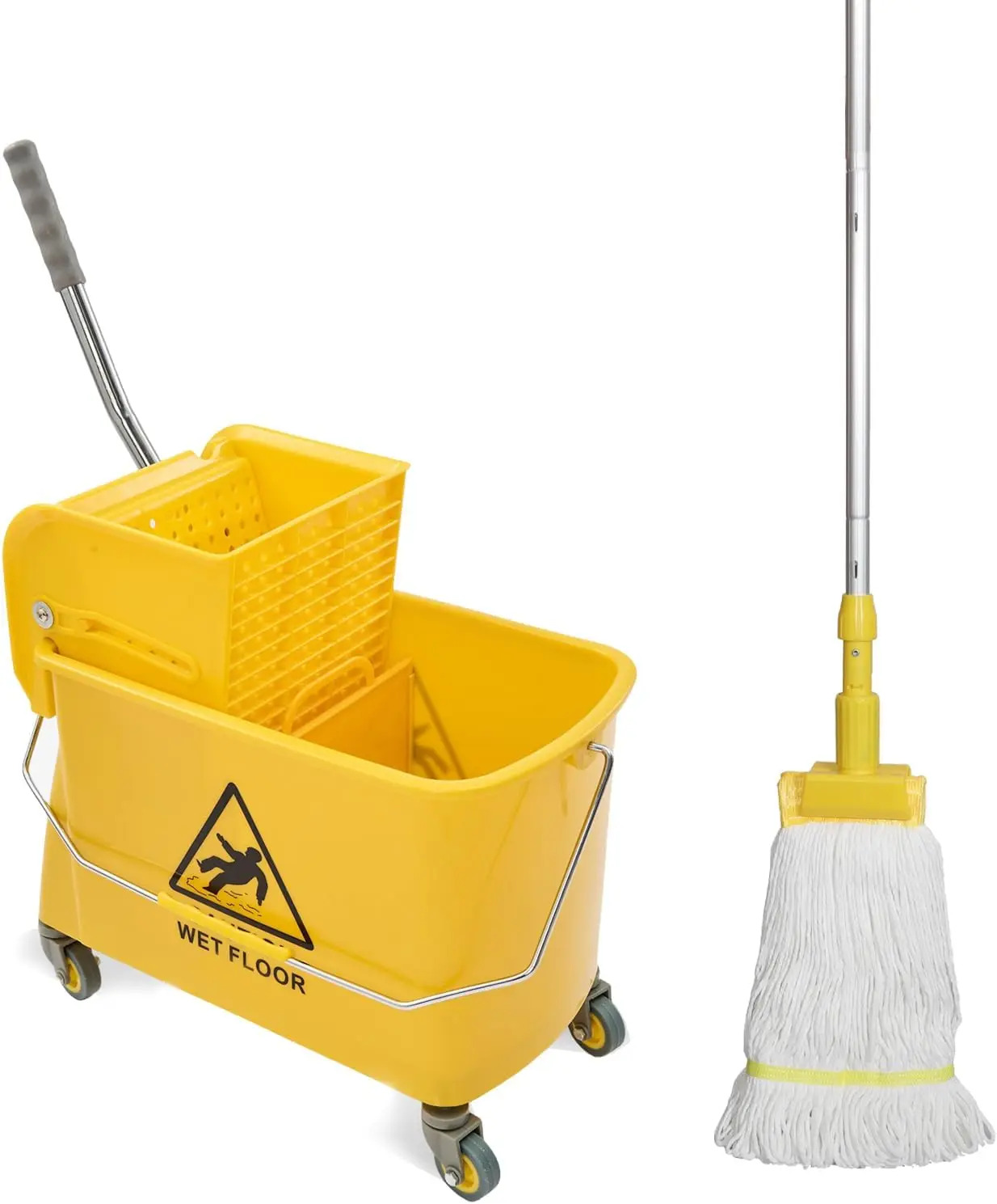 

Ведро для швабры 22 Qt с отжимом, колесами и ручкой для легкой уборки пола, желтое