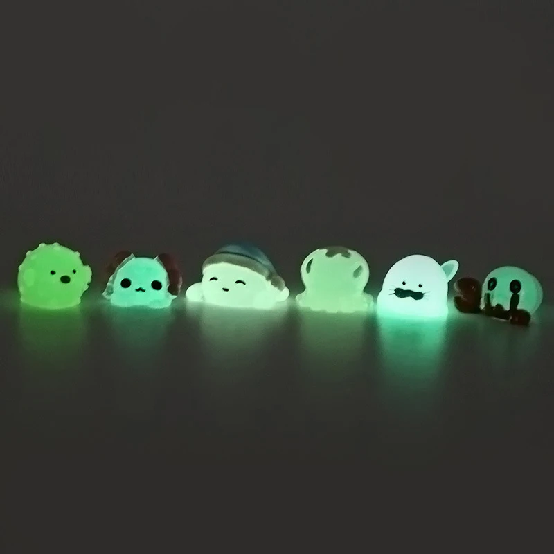 6Pcs Luminous Ocean Animal Series Resin Doll Creative Micro Landscape Car Desktop Decoration Ornament Handmade DIY Keychain