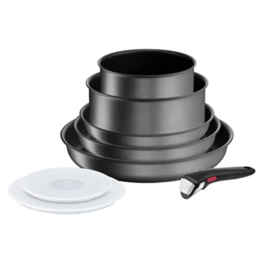 

8 piece Non-Stick Induction Pan Set, 22&24&28cm Frypans, 16&20cm Saucepans, 16&20cm Hermetic Lids, Bakelite Removable Handle
