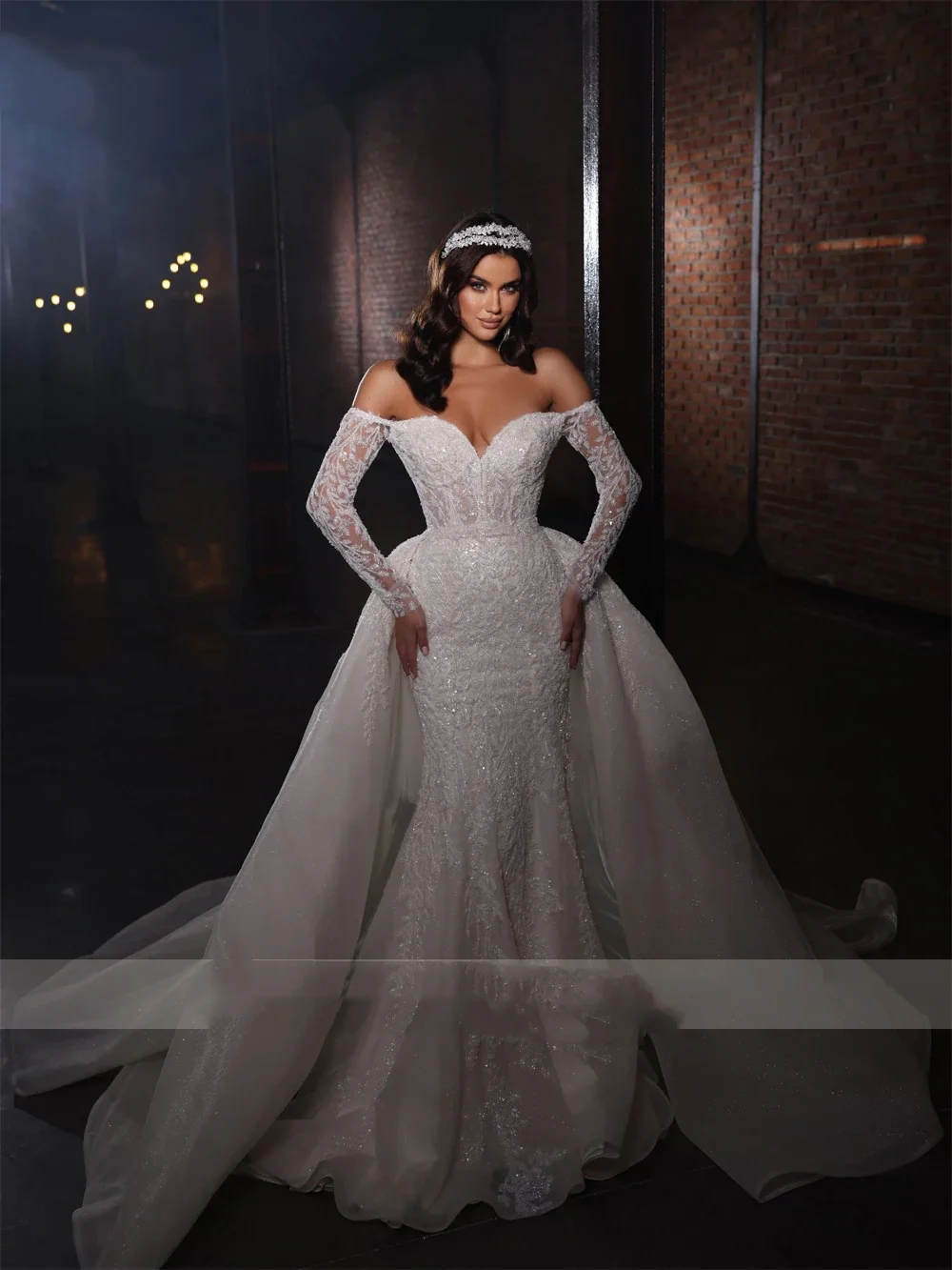 

Flavinke Customized Embroidery 2 In 1 Mermaid Bridal Gown Beading Appliques Lace Off Shoulder Sleeves Sweetheart Wedding Dresses
