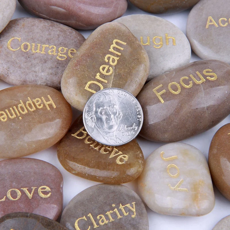 25 Engraved Inspirational Stones With Words Of Encouragement Gold Engraved Stones For Worry Affirmation Meditation Stones