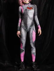 Zawaland Clown Cosplay Costume Jumpsuit Women Splice 3D Print Zentai Bodysuit Halloween Carnival Party Fancy Adult Sexy Catsuit