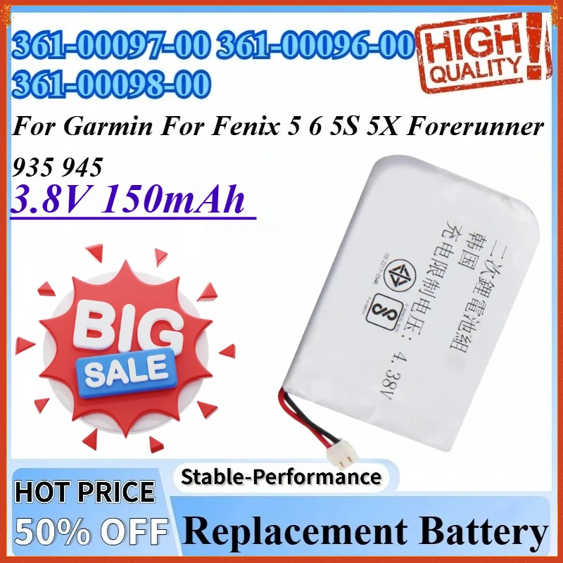 

3.8V 150mAh Replacement Battery 361-00098-00 361-00096-00 361-00097-00 For Garmin For Fenix 5 6 5S 5X Forerunner 945 935