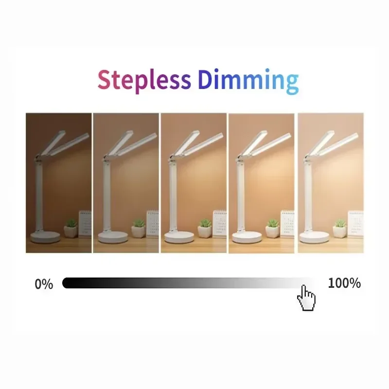 Dual-Head Eye Protection Desk Lamp for Study, Student Dormitory Smart Desk Lamp, Bedroom Rechargeable Reading Desk Lamp