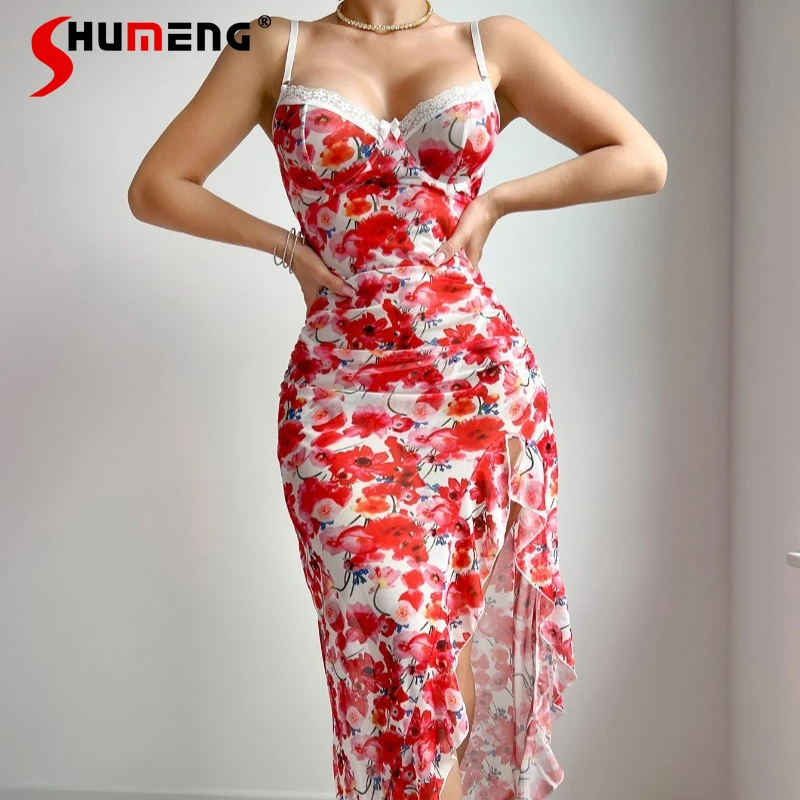 

Очаровательная ночная рубашка-бретелька с искушением, женские сексуальные тонкие сетчатые кружевные пижамы Pure Desire, женские ночные рубашки с цветочным принтом