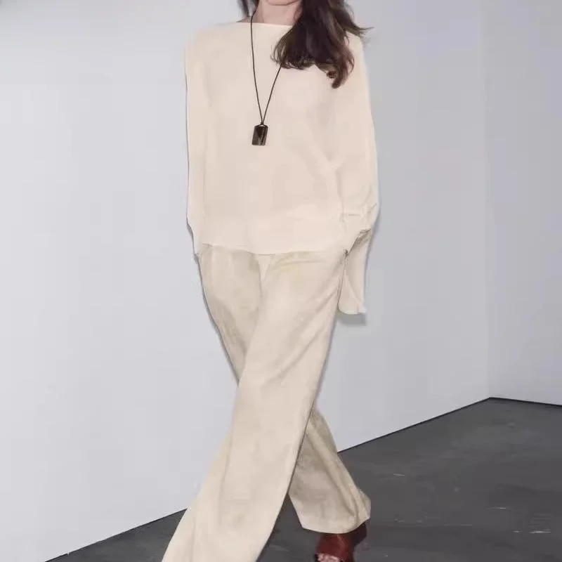 Fall 2025 New Arrival Women's Simple Versatile Flat Needle Knit Sweater One-oulder Classic Cotton Polyester Long Sve irt