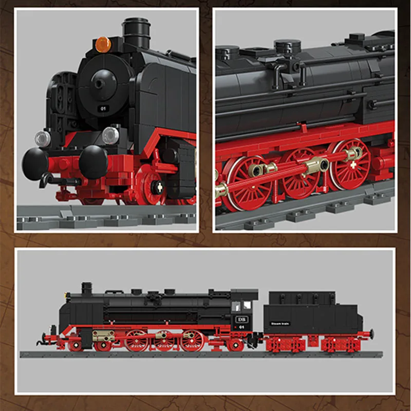 1173 Uds. Tren de vapor creativo Retro, bloques de construcción, vía férrea de ciudad, tren, montar ladrillos, decoración de escritorio, regalos para niños