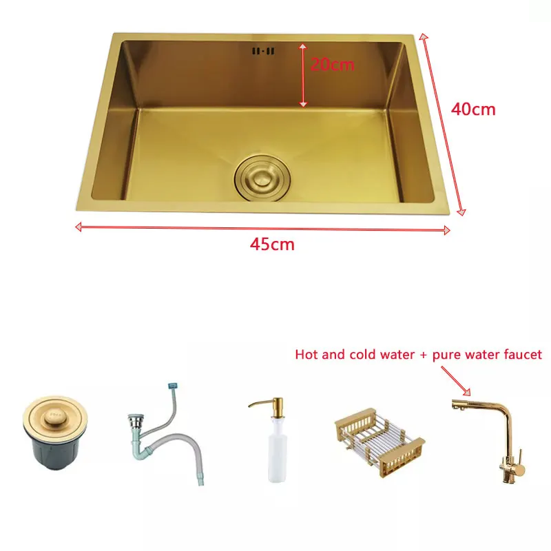 Gouden Gootsteen 304 Roestvrijstalen Wastafels Boven De Toonbank Of Undermount Installatie Enkele Kleine Staaf Gouden Wastafel