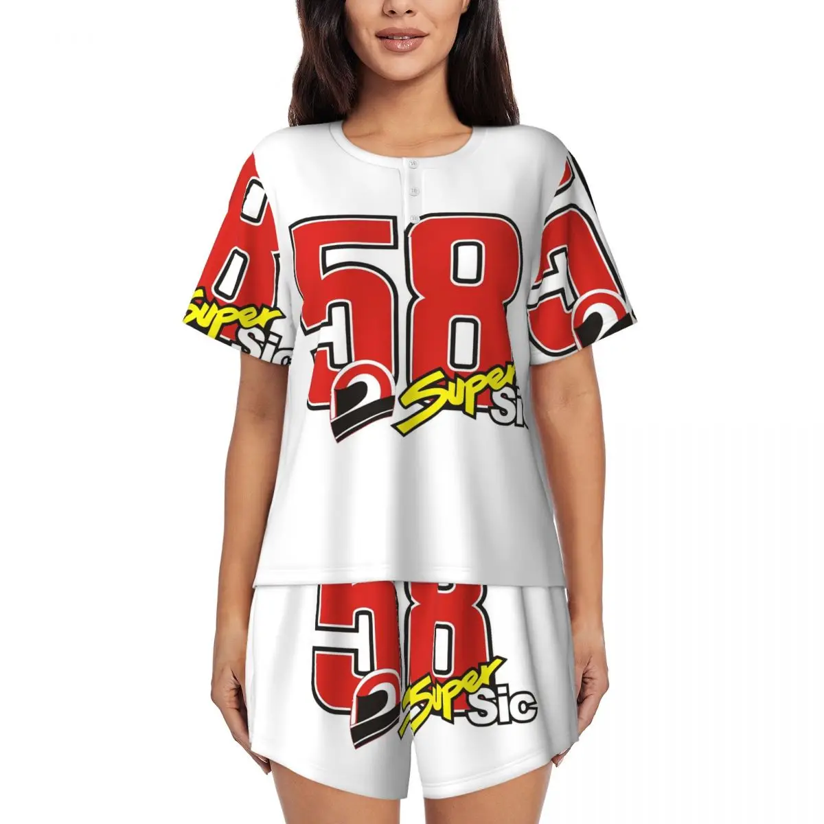 

Marco Simoncelli 58 Super Sic Round Neck Short Sleeve Nightgowns for Sleeping Sleepshirts Women Soft Pajama Set Short Pants