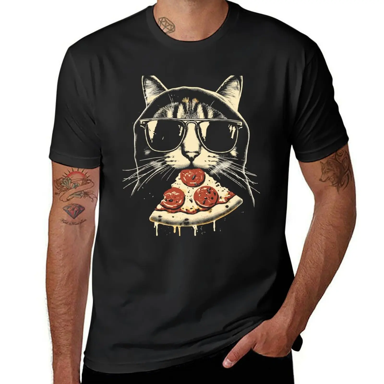 

Cat Eating Pizza T-Shirt plain Short sleeve tee black t-shirts for men