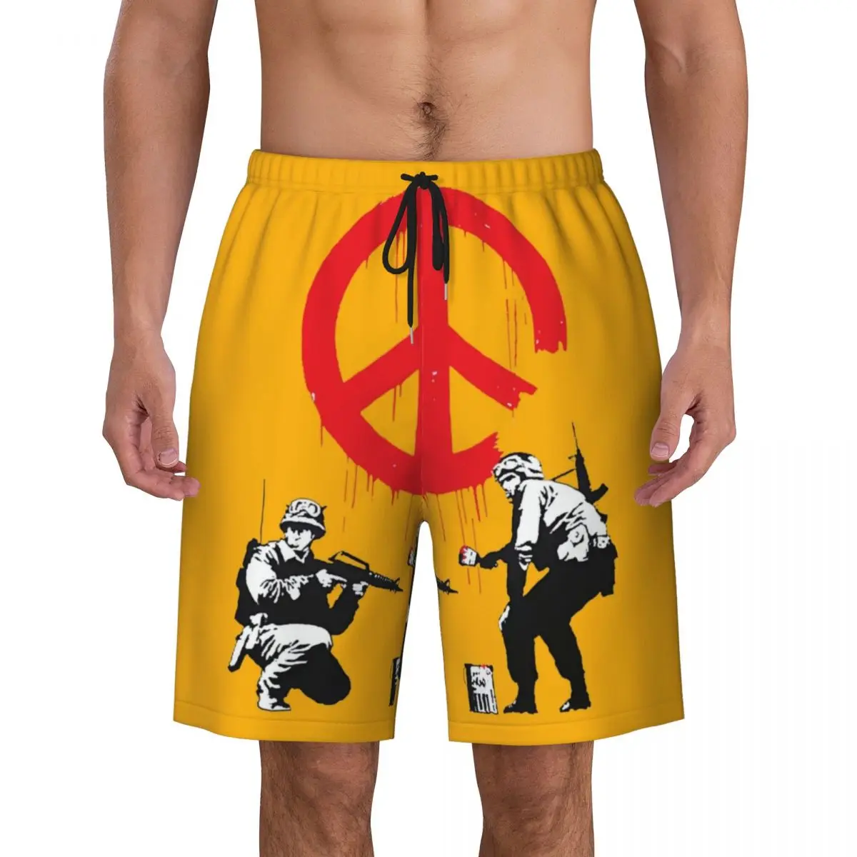 Banksy Soldiers Board Shorts Men's Fashion Beach Shorts Briefs Street Graffiti Artist Quick Dry Swimming Trunks