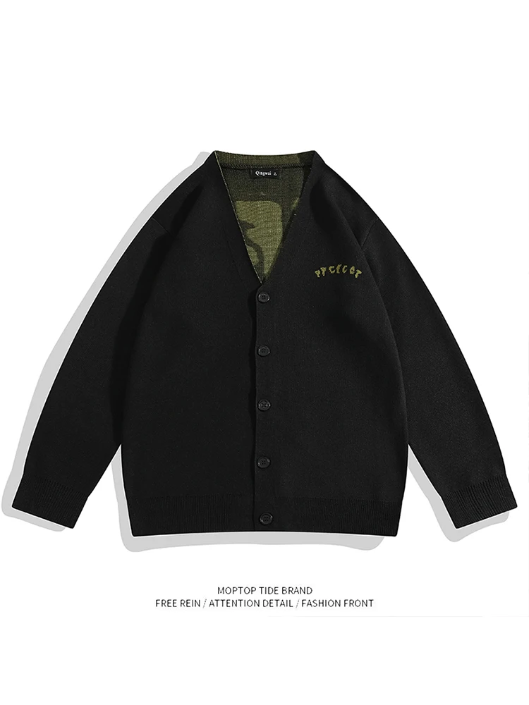 

Мужской модный вязаный кардиган в американском стиле с портретным принтом, в стиле хип-хоп, с мультяшным рисунком, трендовый, для уличной моды