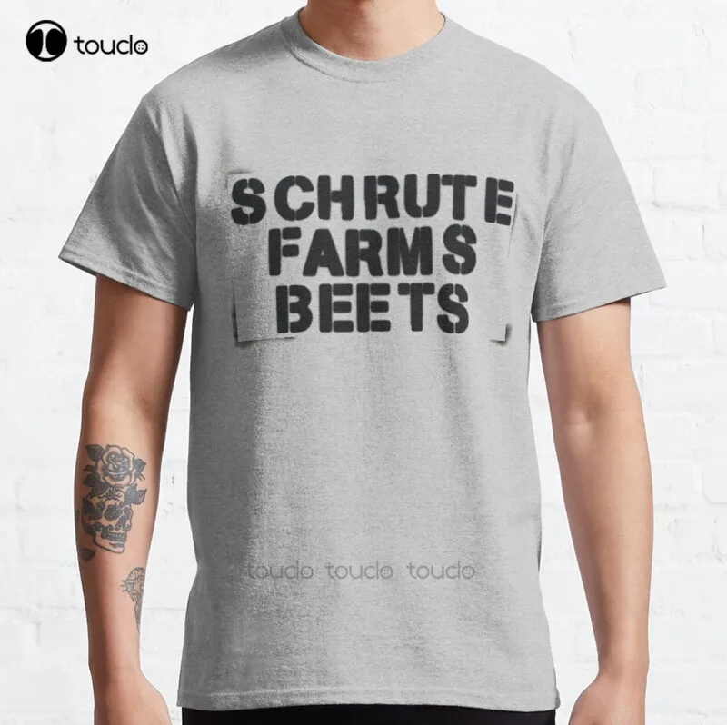 

New Schrute Farms Beets Classic T-Shirt Cotton Men Tee Shirt Daddy Shirt Custom Aldult Teen Unisex Digital Printing Tee Shirt