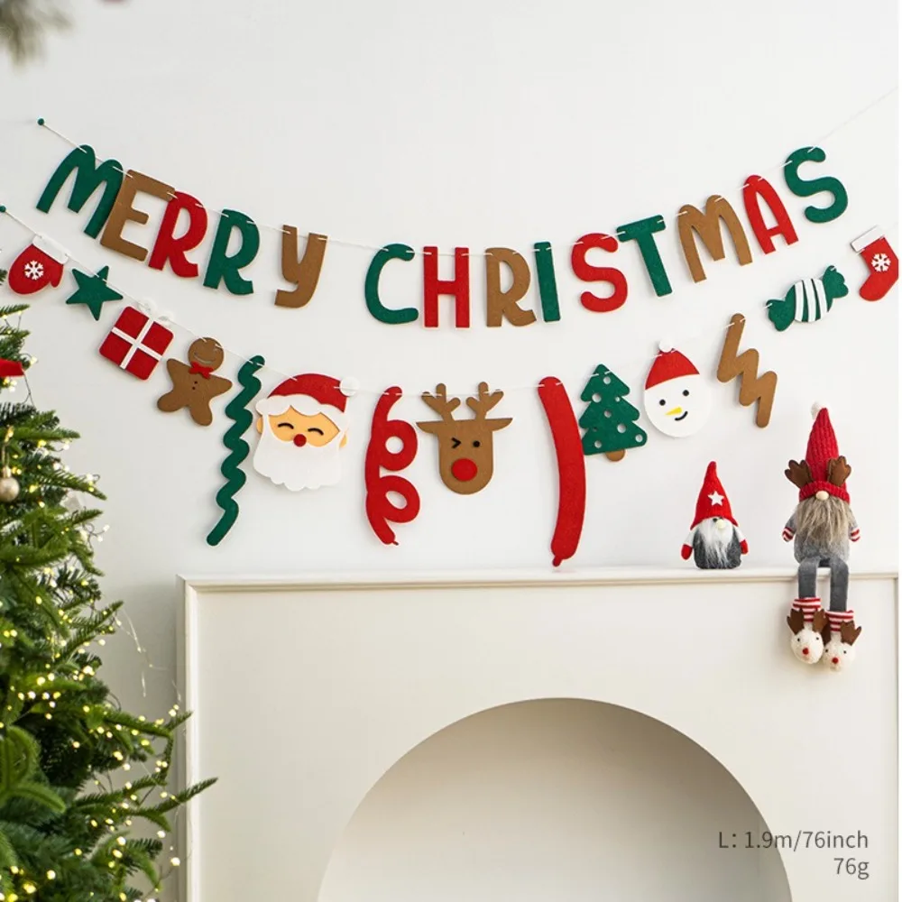 Cartoon 1.9m Xmas Felt Flag Christmas Theme Santa Claus Christmas Pull Flag Background Wall Party Banner Shopping Mall Decor