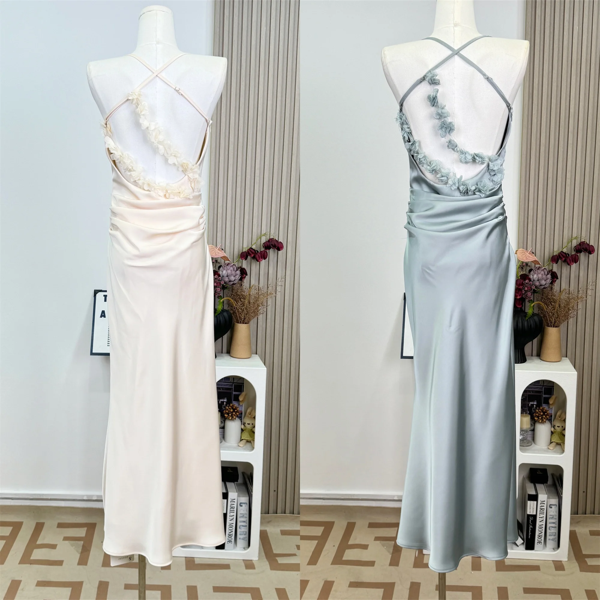 

Летнее платье на тонких бретельках, макси-платья с открытой спиной и цветочным принтом, цельное вечернее платье Shoujo, французский винтажный халат, платье для выпускного вечера C336