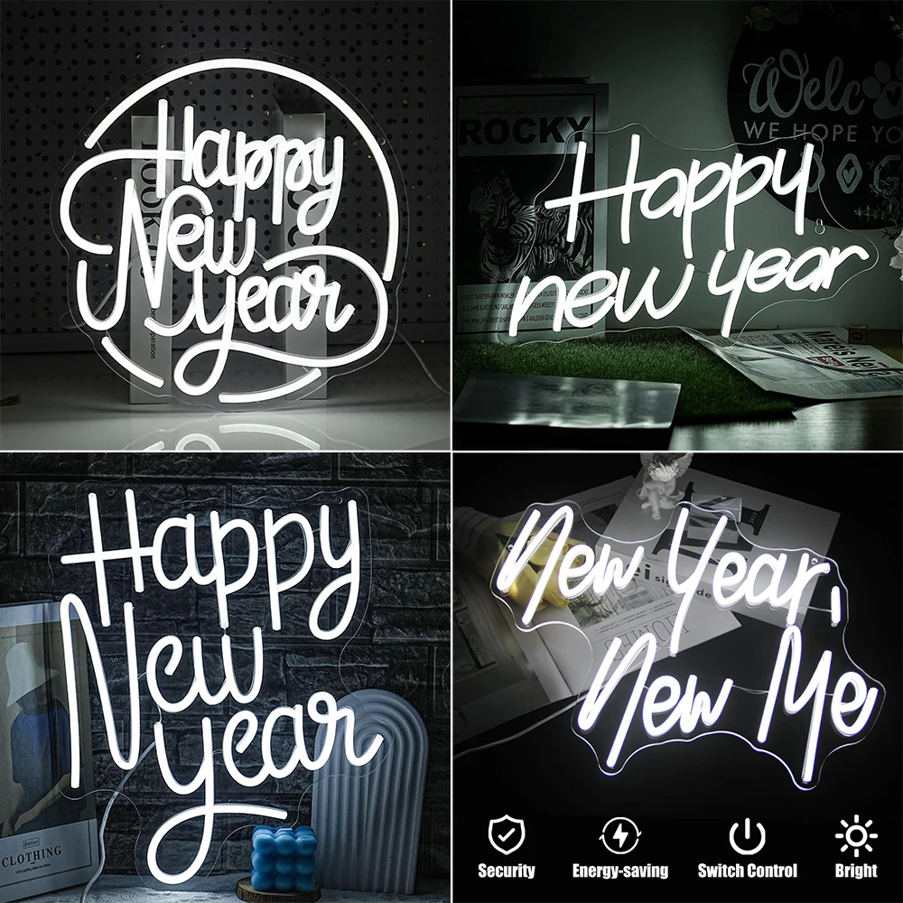 

Happy New Year Neon Sign Cold White Christmas Glow Room Decoration Led Dimmable Wall Decor For Xmas Party Home Shop Sign USB