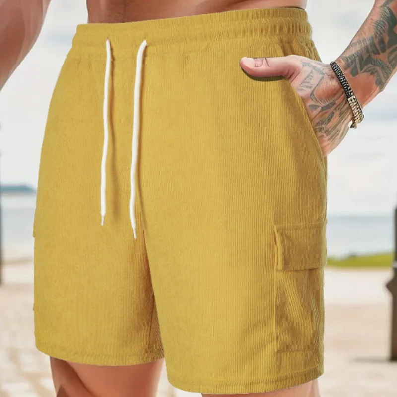 Fashion Multi Pockets Cargo Shorts Mens Vintage Patchwork Texture Ribbed Corduroy Shorts For Men 2025 Summer Casual Loose Shorts