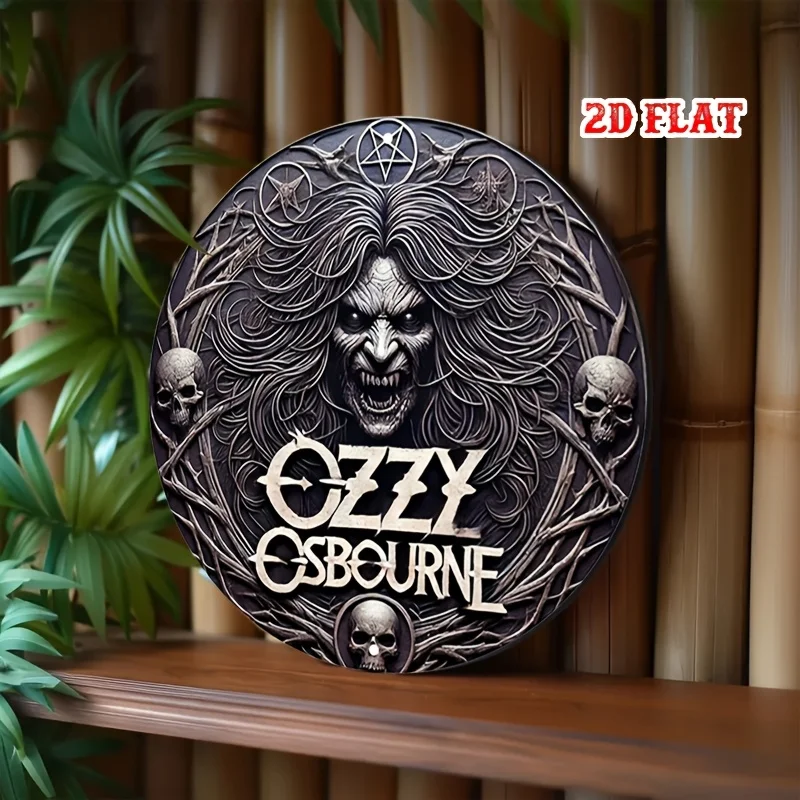 مسطح ثنائي الأبعاد، قطعة واحدة من علامة Ozzy Osbourne المعدنية القصدير، لوحة فنية جدارية مستديرة ثلاثية الأبعاد من الألومنيوم، ديكور رعب عتيق، ديكور للمنزل والمرآب الريفي، 11.8 بوصة #5