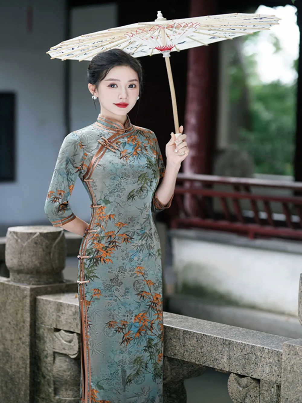 

Ele New Chinese Sle Long Qipao Dr Slimming Side Eight Buttons Bamboo Le Design Fre Subtle Classy for Young Girls
