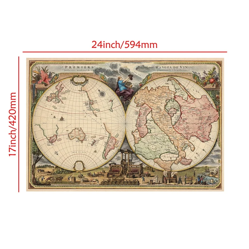 Mapa del mundo para decoración del hogar, lienzo no tejido, carteles Vintage, imágenes artísticas de pared, suministros de enseñanza, 59x42cm