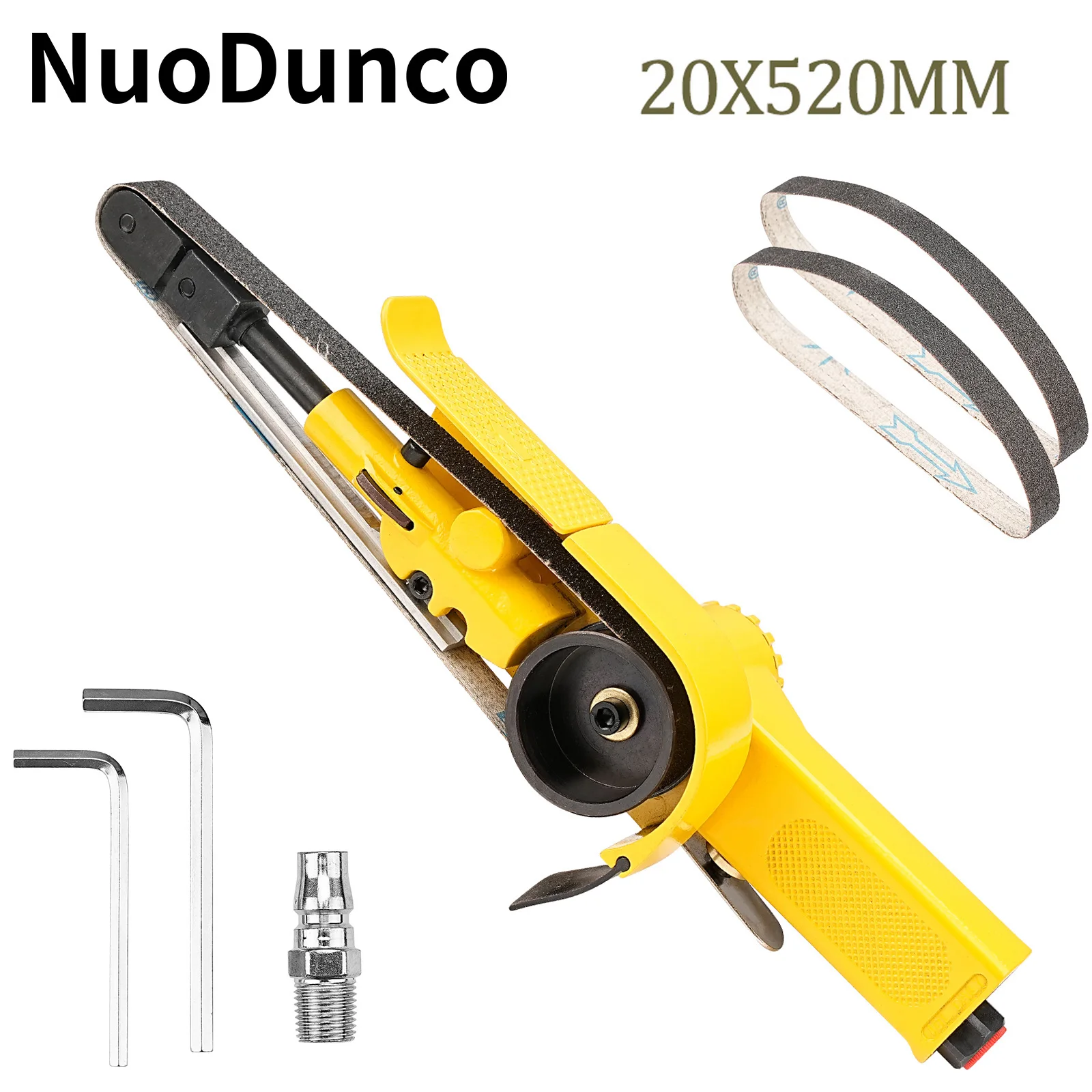 NuoDunco 20x520mm Pneumatic Belt Grinder Air Belt Sander High Speed Polishing Machine for Metal Corner Deburring Wood Grinding