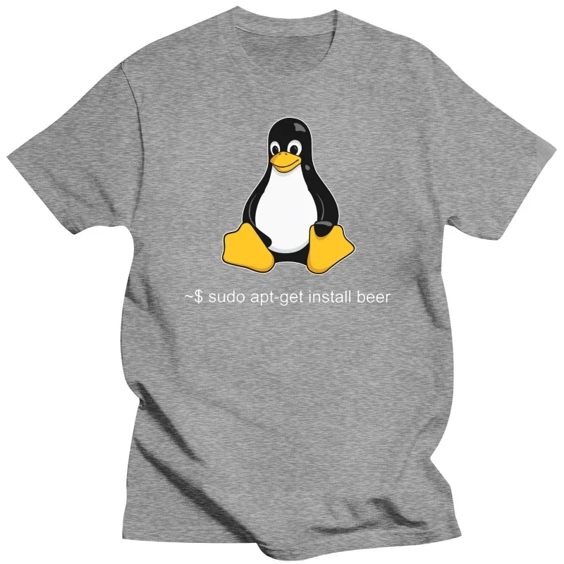 Funny Linux Sudo Get Me A Beer T Shirt for Men Short Sleeve Penguin Programmer Computer Developer Geek Nerd T-shirt Cotton Tee