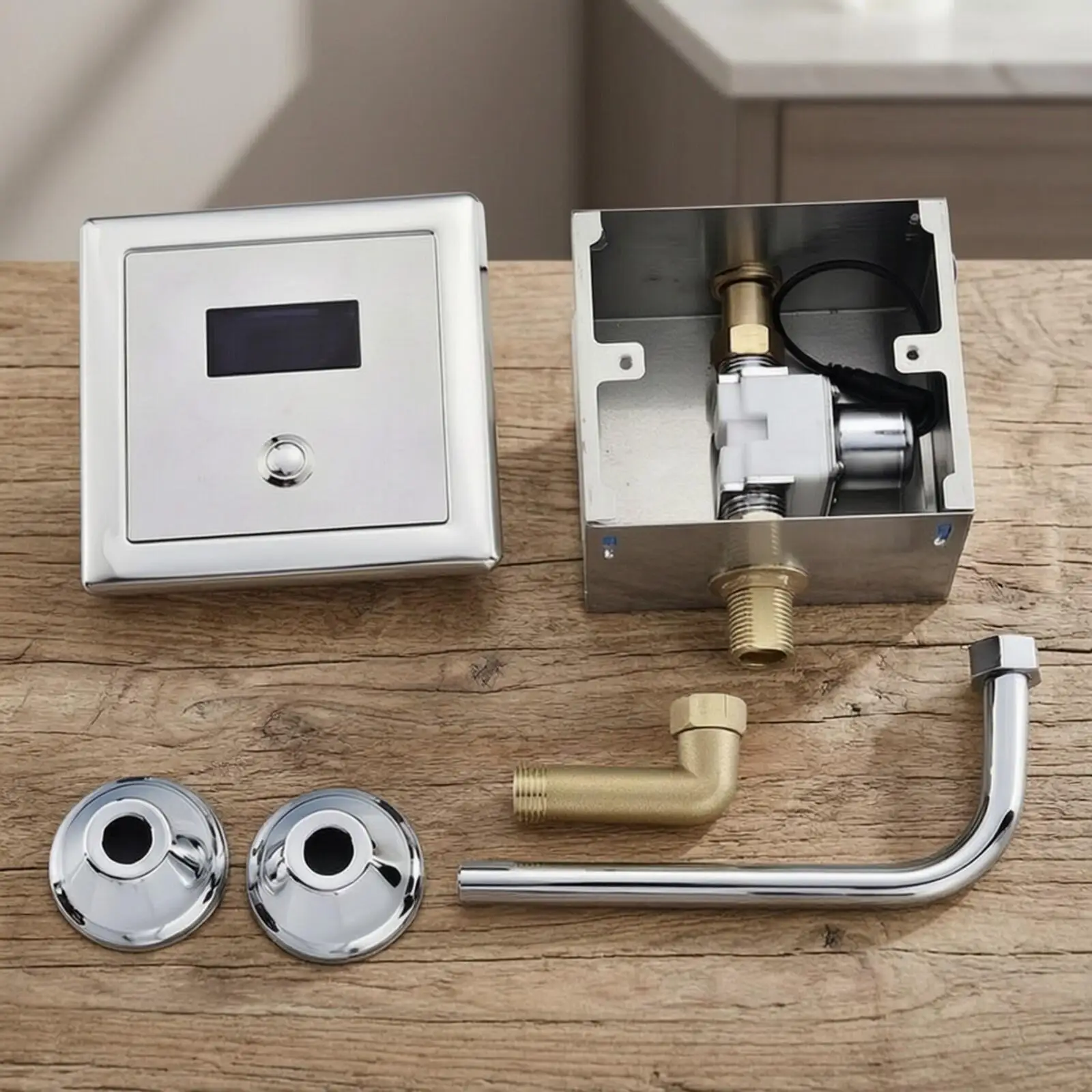 Sensor Operated Urinal Flush Valve Automatic Infrared Flusher Stainless Steel Copper Square Panel Concealed Installation Smart