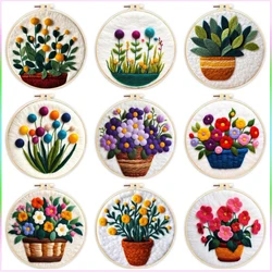 CHENISTORY 20X20cm Frame Wool Felting Painting Kit With Embroidery Kit Flower Funny Diy Felt Needle Wool Painting Home Decor