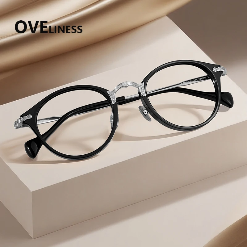 

2026 Acetate Titanium Glasses Frame Men New Brand Design Round Eyeglasses frames Women Japanese Spectacles High Quality Eyewear