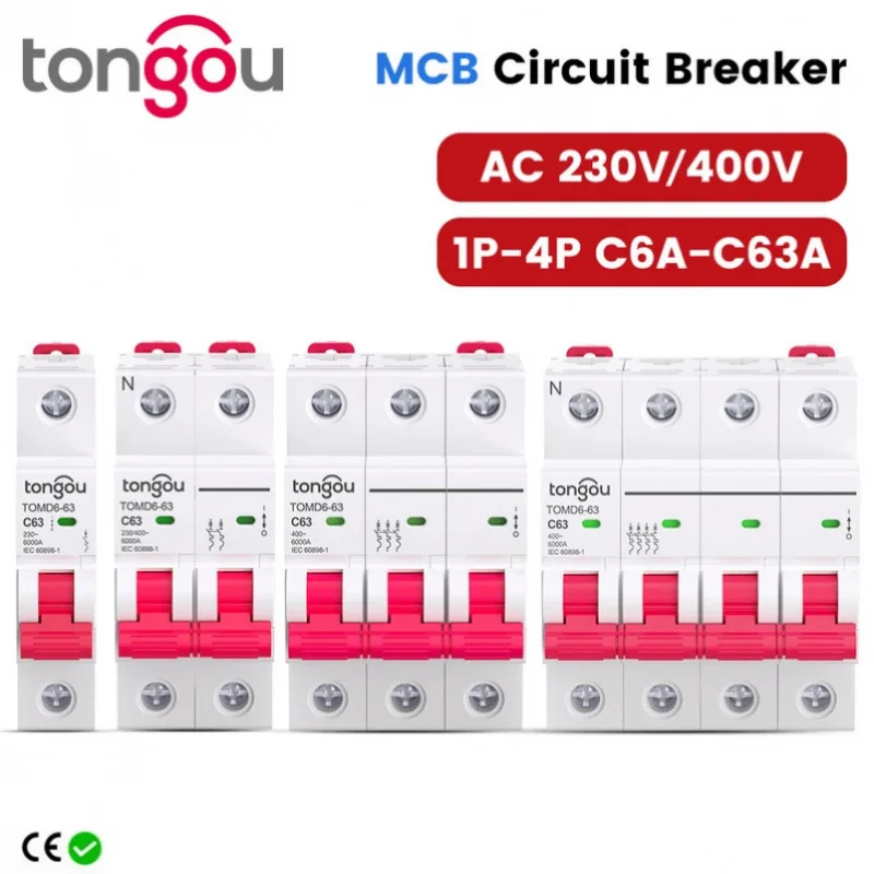 

MCB 1P 2P 3P 4P 6A 10A 16A 25A 32A 40A 50A 63A Miniature Circuit Breaker 6KA 230V 400V 50/60HZ Mini Circuit Breaker TONGOU