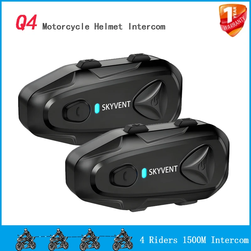 SKYVENT Q4 Motorcycle Interphone Helmet Intercom Headset Music Sharing BT5.1 For 4-6 Rider 1500M Talking Communicator FM IP65