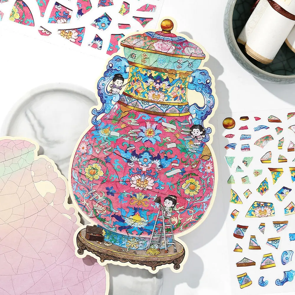 Infeel.Me Antique Restorer Puzzle Landscaping Sticker Book Miniature 3D Pocket Cabin Scene Stickers Cartoon Craft