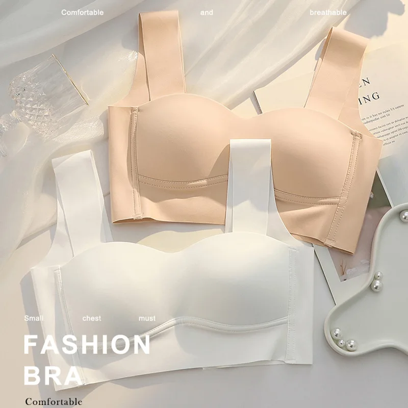 Intimo da donna in stile gilet stile sottile senza anelli in acciaio, seni piccoli raccolti e chiusi, reggiseno che previene il seno cadente