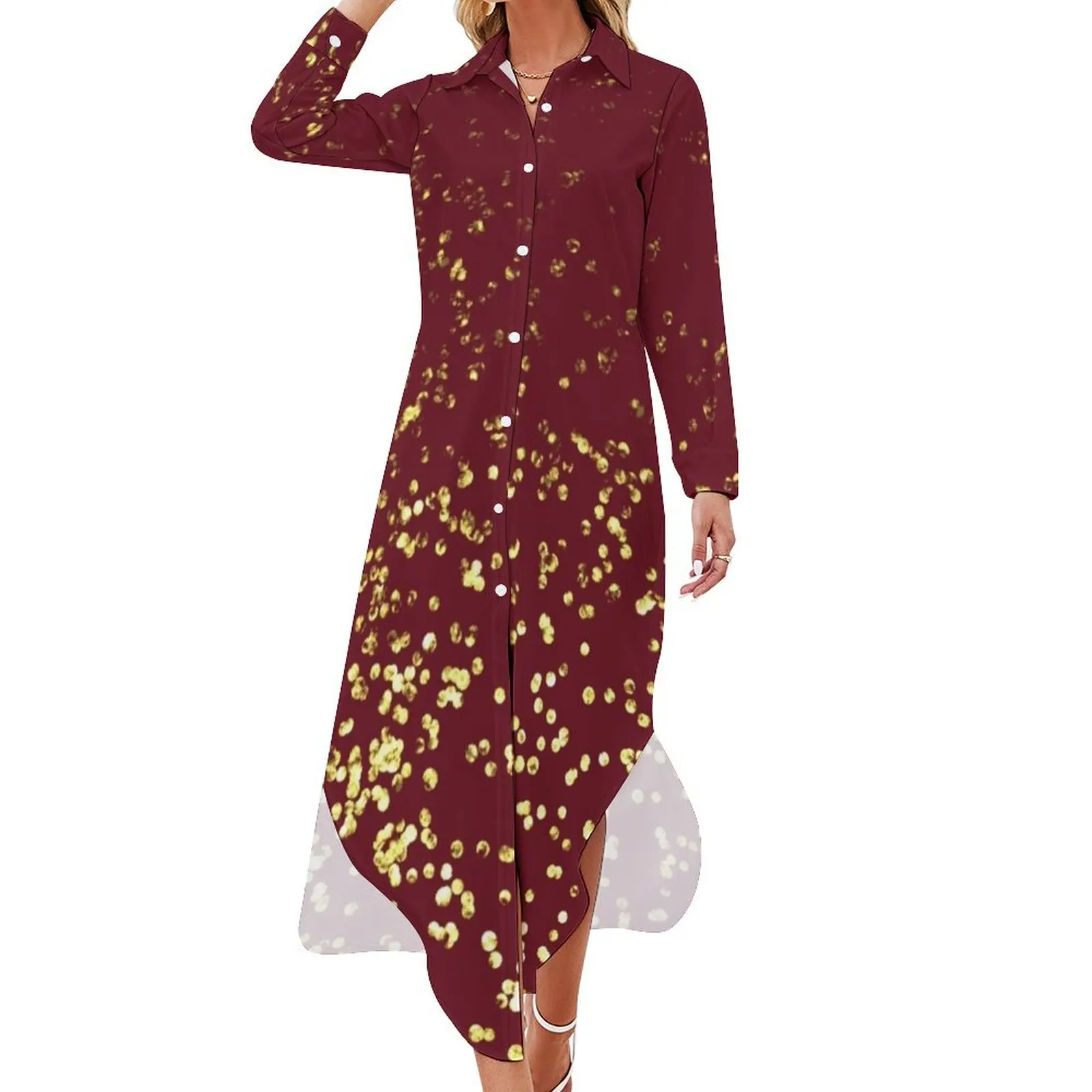 Gold glitter pattern for wedding,valentines day Long Sleeved Shirt Dress long sleeve dresses dresses for women Evening gown