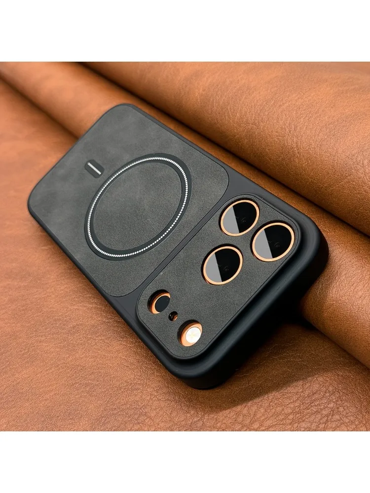 Luksusowe etui na telefon z matowej sztucznej skóry z magnetycznym mocowaniem do iPhone 13 14 15 16 17 17air Pro Max, kompatybilne z bezprzewodowym ładowaniem Magsafe. — 2