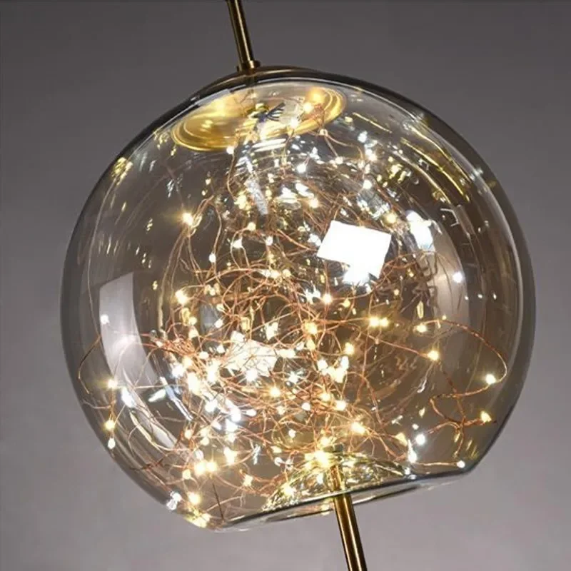 Nordic Net Red Bedside Chandelier Light Luxury Long Line Personality Art Full Of Stars Hotel Bar Glass Home Decor Pendant Light