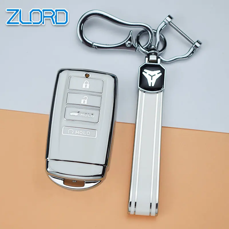 Auto Key Shell for Honda ACURA RLX RDX NSX MDX ILX TLX Silver Edge Soft TPU Car Key Case Cover KeyChain Protector Accessories