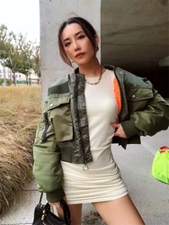 Autumn Winter Women Bomber Jackets Parkas Long Sleeve Casual Pocket Zipper Outerwear Lady Cropped Quilted Coats Jaqueta Feminina